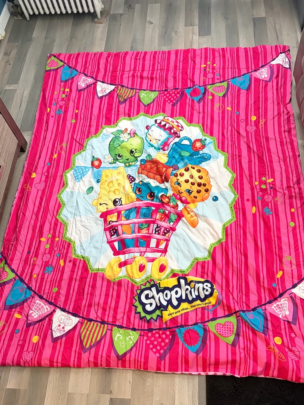 Shopkins Pink Stripe Kids Comforter with Colorful Character Medallion